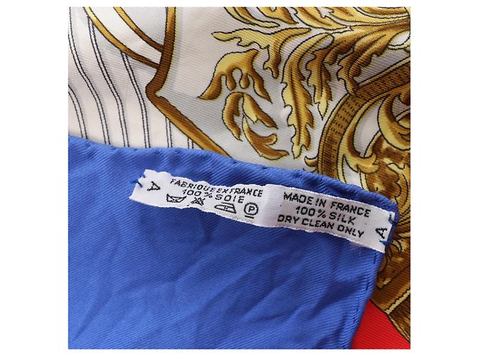 Hermès Carré 90 "SELLES A HOUSSE" Foulard in seta Blu x Rosso - vista 14