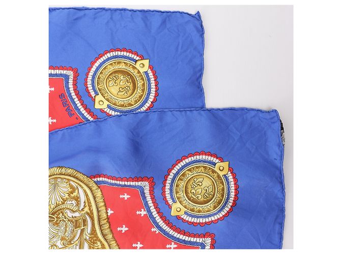 Hermès Carré 90 "SELLES A HOUSSE" Foulard in seta Blu x Rosso - vista 2