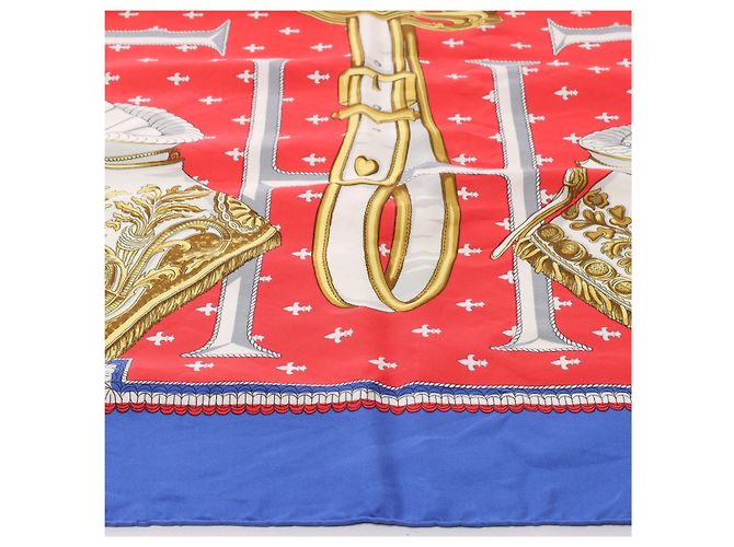 Hermès Carré 90 "SELLES A HOUSSE" Foulard in seta Blu x Rosso - vista 4