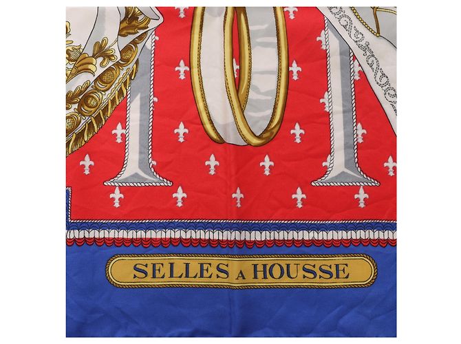 Hermès Carré 90 "SELLES A HOUSSE" Foulard in seta Blu x Rosso - vista 8