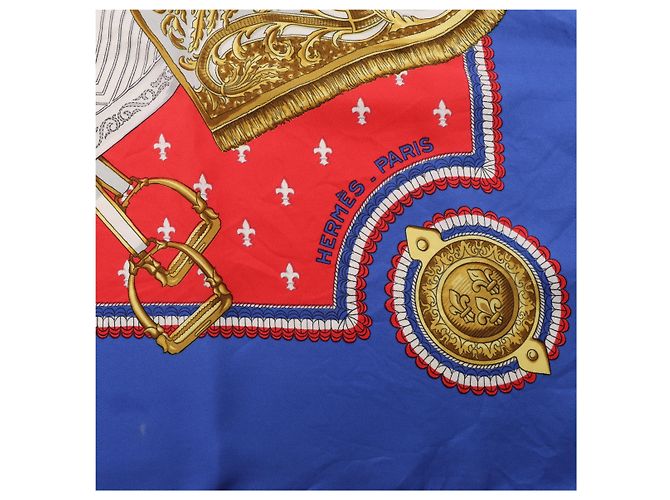 Hermès Carré 90 "SELLES A HOUSSE" Foulard in seta Blu x Rosso - vista 9
