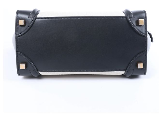 Céline Borsa a mano Celine Luggage Micro in pelle Nero x Bianco - vista 12