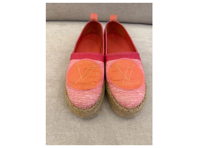Louis Vuitton espadrillas in tela rosa e arancione - vista 2