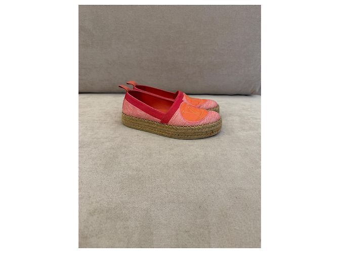 Louis Vuitton espadrillas in tela rosa e arancione - vista 3