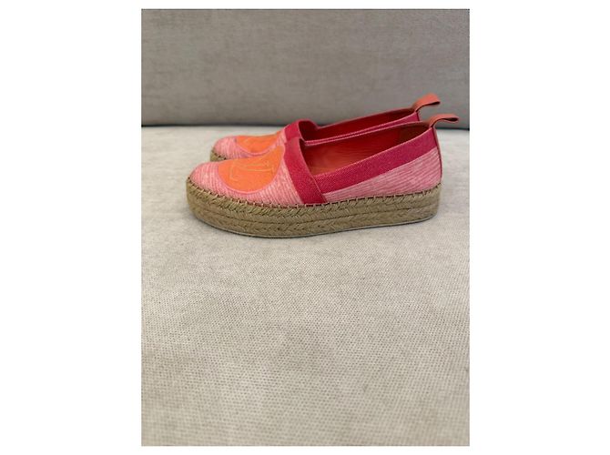 Louis Vuitton espadrillas in tela rosa e arancione - vista 4