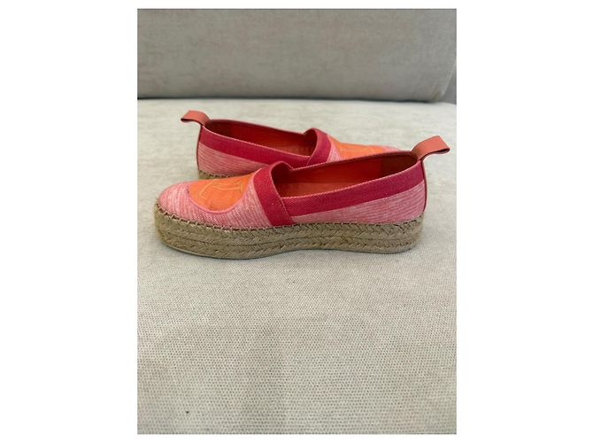 Louis Vuitton espadrillas in tela rosa e arancione - vista 6