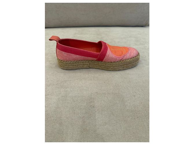 Louis Vuitton espadrillas in tela rosa e arancione - vista 7