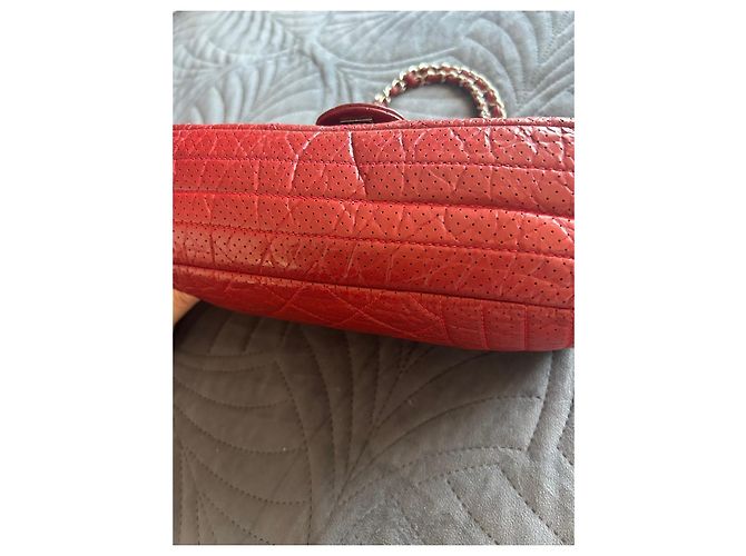 Borsa a patta Chanel in pelle traforata rossa - vista 11