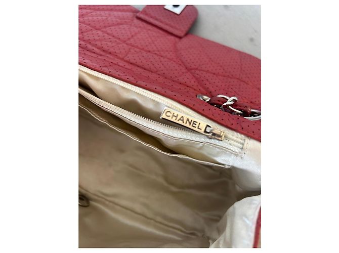 Borsa a patta Chanel in pelle traforata rossa - vista 17