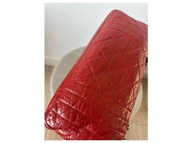 Borsa a patta Chanel in pelle traforata rossa - vista 6