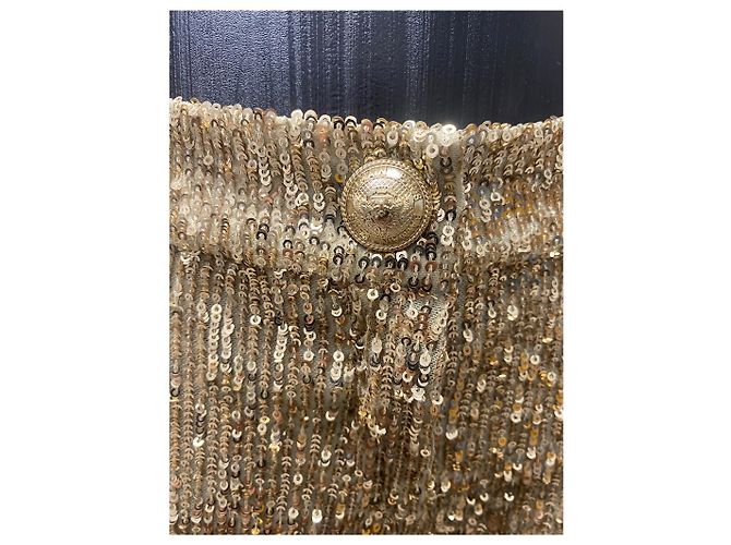 Balmain Paris Gold Sequin Embossed Button Trousers – Size 36 - Ansicht 3