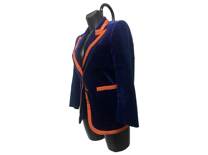 Gucci Samt-Blazer in Blau mit Kontrastborte – Size 38 - Ansicht 2