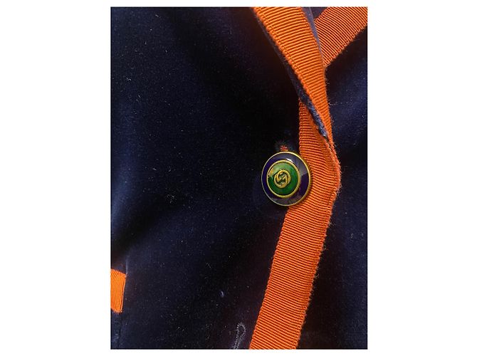 Gucci Samt-Blazer in Blau mit Kontrastborte – Size 38 - Ansicht 3