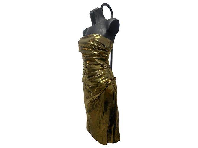 Dolce & Gabbana Metallic Gold Draped Strapless Cocktailkleid – IT 42 - Ansicht 2