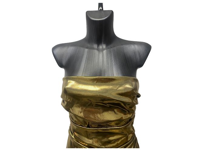 Dolce & Gabbana Metallic Gold Draped Strapless Cocktailkleid – IT 42 - Ansicht 3