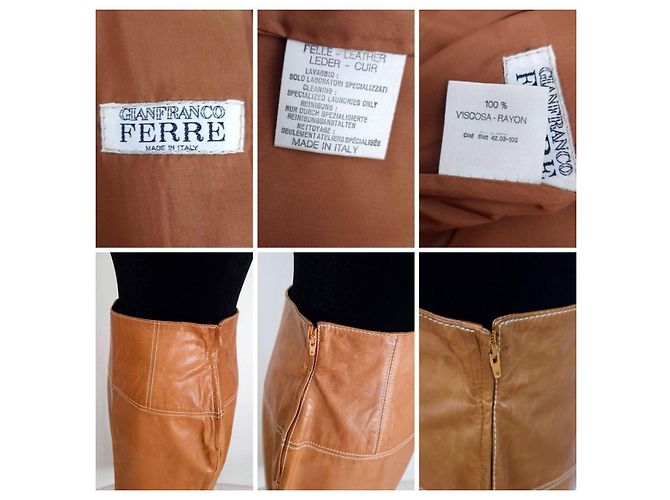 Gianfranco Ferré Vintage 90er Leder-Bleistiftrock Hellbraun - Ansicht 10