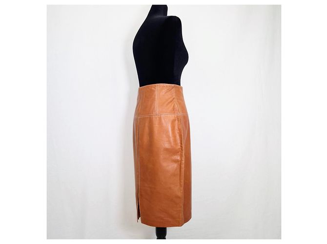 Gianfranco Ferré Vintage 90er Leder-Bleistiftrock Hellbraun - Ansicht 4