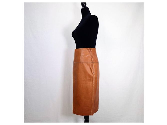 Gianfranco Ferré Vintage 90er Leder-Bleistiftrock Hellbraun - Ansicht 5