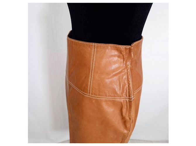 Gianfranco Ferré Vintage 90er Leder-Bleistiftrock Hellbraun - Ansicht 6