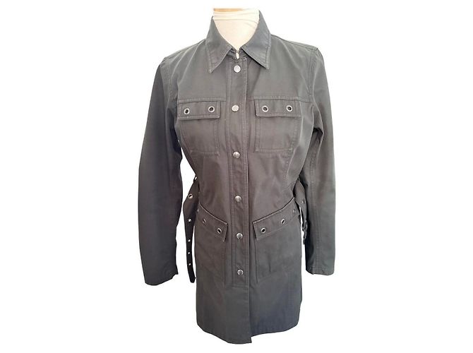 Abito a camicia Prada in cotone e poliuretano nero - vista 5
