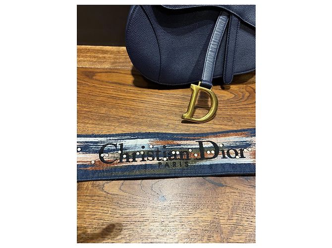 Borsa Saddle Christian Dior in pelle blu navy con tracolla ricamata - vista 12