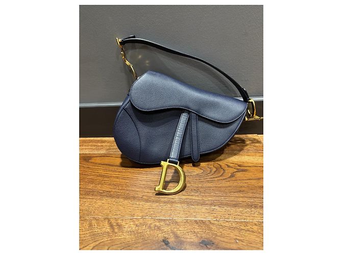 Borsa Saddle Christian Dior in pelle blu navy con tracolla ricamata - vista 14