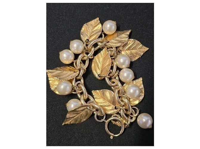Autre Marque Bracciale Monet con foglie e perle dorate - vista 7