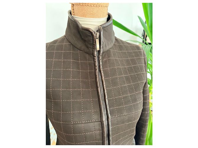 Max Mara gesteppte Lederjacke mit Lammfell in Braun - Ansicht 2