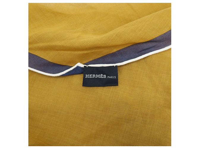 Hermès HERMES Sciarpa Pointu 100% Cotone Mustard Navy White - vista 15