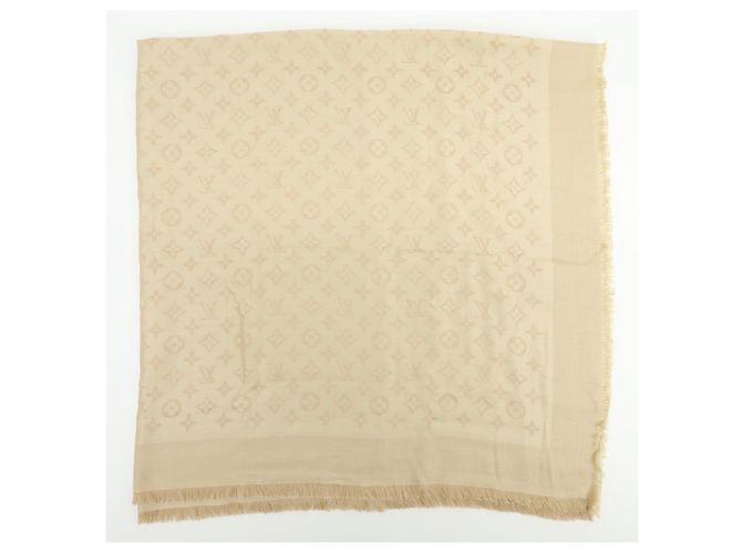 Sciarpa Scialle Louis Vuitton Monogram in lana e cashmere Champagne Gold - vista 10