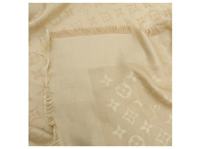 Sciarpa Scialle Louis Vuitton Monogram in lana e cashmere Champagne Gold - vista 15
