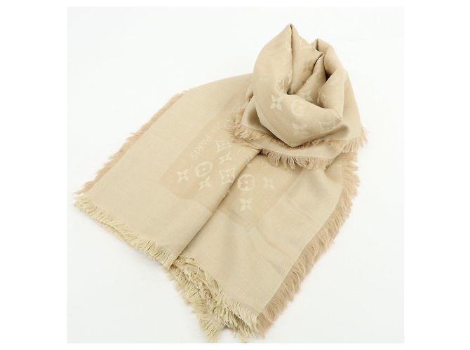 Sciarpa Scialle Louis Vuitton Monogram in lana e cashmere Champagne Gold - vista 23