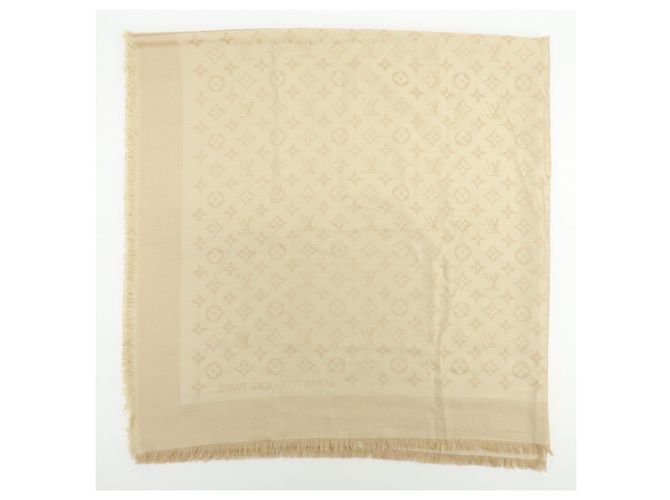 Sciarpa Scialle Louis Vuitton Monogram in lana e cashmere Champagne Gold - vista 9