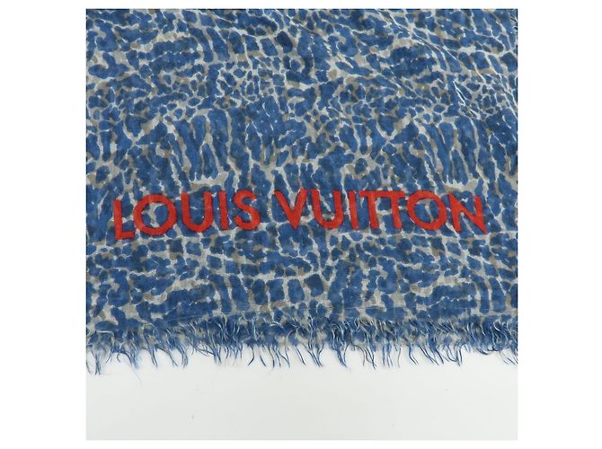 Sciarpa Sciarpa Louis Vuitton Logo in Cashmere e Seta Leopard Blu Bianco Rosso - vista 15
