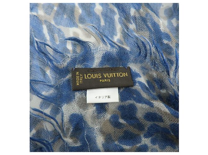 Sciarpa Sciarpa Louis Vuitton Logo in Cashmere e Seta Leopard Blu Bianco Rosso - vista 21