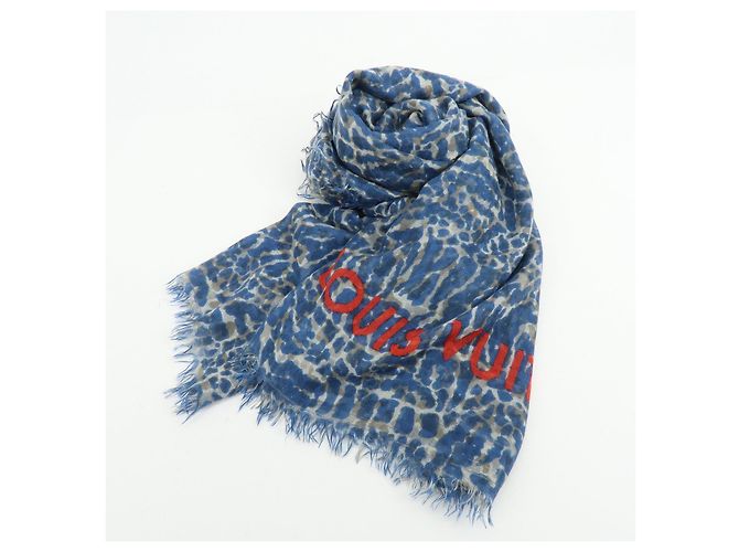Sciarpa Sciarpa Louis Vuitton Logo in Cashmere e Seta Leopard Blu Bianco Rosso - vista 23