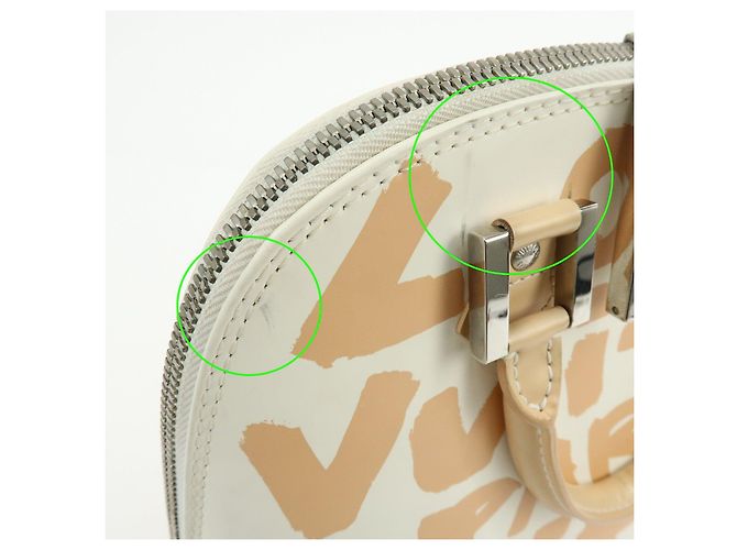 Louis Vuitton Monogram Graffiti Alma MM Borsa a mano in pelle Beige M92180 - vista 13