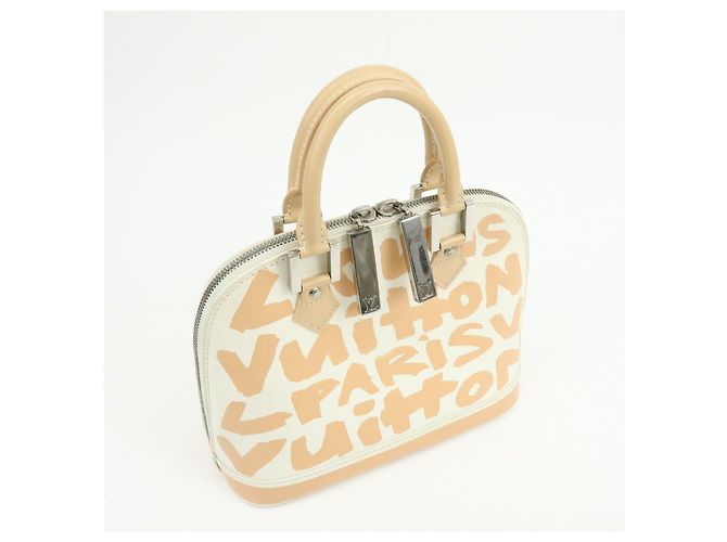Louis Vuitton Monogram Graffiti Alma MM Borsa a mano in pelle Beige M92180 - vista 3