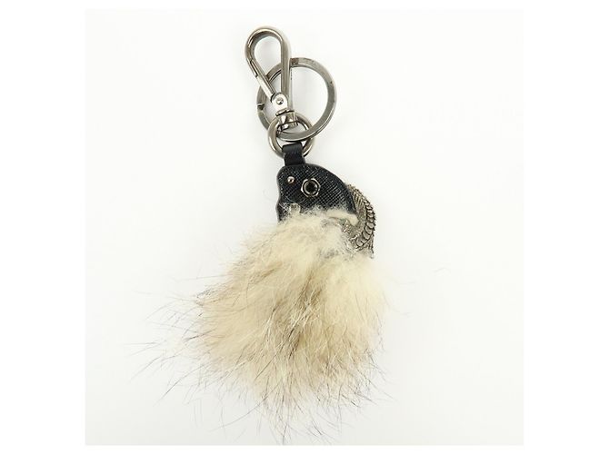 Chaveiro PRADA Triangle Log em couro Saffiano com pele Beige - vista 2