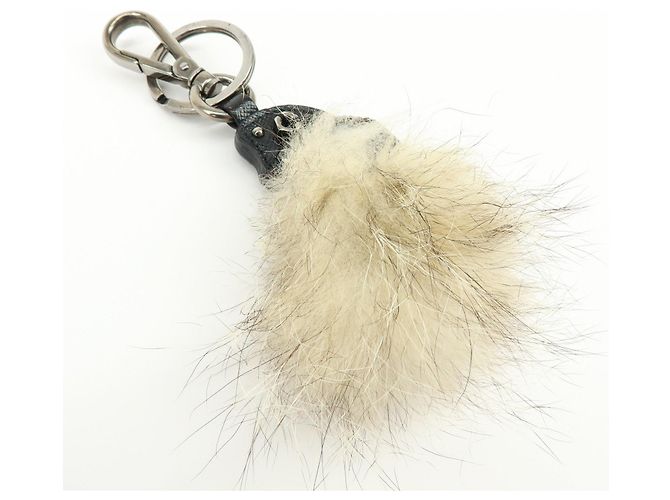 Chaveiro PRADA Triangle Log em couro Saffiano com pele Beige - vista 4