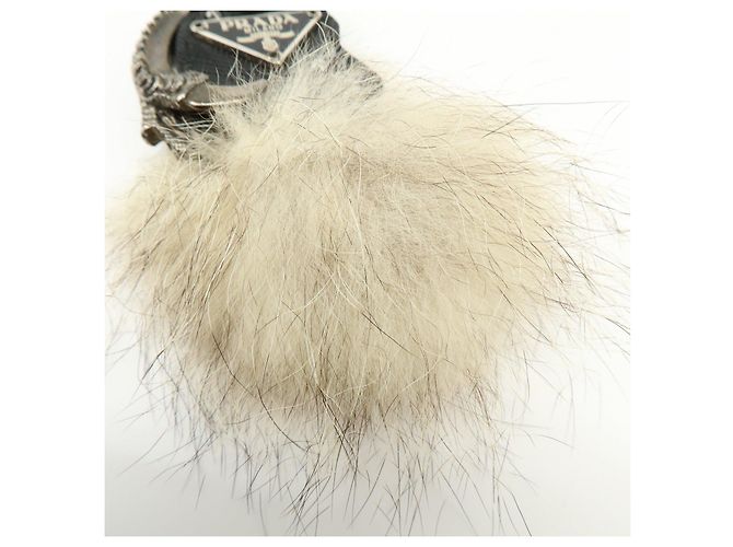 Chaveiro PRADA Triangle Log em couro Saffiano com pele Beige - vista 9