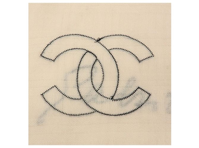 Sciarpa e stola CHANEL COCO Mark 100% Cashmere Beige Nero - vista 14