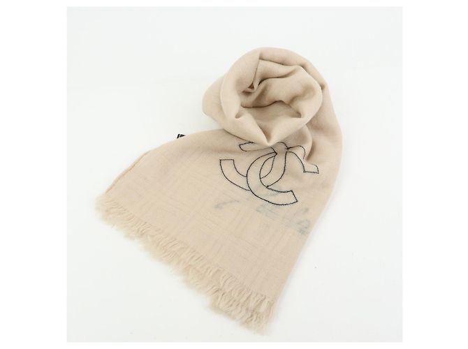 Sciarpa e stola CHANEL COCO Mark 100% Cashmere Beige Nero - vista 20