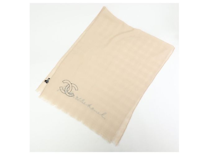 Sciarpa e stola CHANEL COCO Mark 100% Cashmere Beige Nero - vista 4
