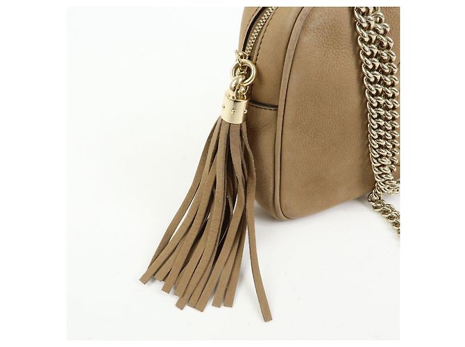 GUCCI SOHO Borsa a tracolla in pelle con catena Interlocking G Biege 308983 - vista 12