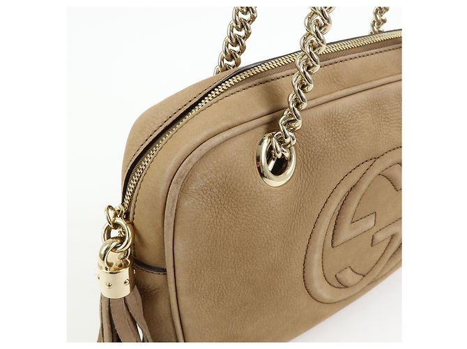 GUCCI SOHO Borsa a tracolla in pelle con catena Interlocking G Biege 308983 - vista 13