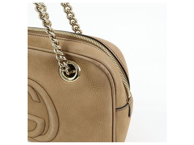 GUCCI SOHO Borsa a tracolla in pelle con catena Interlocking G Biege 308983 - vista 14