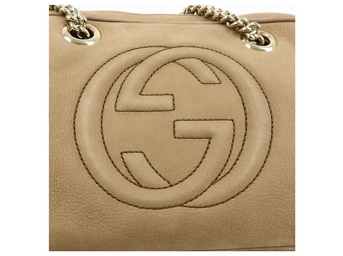 GUCCI SOHO Borsa a tracolla in pelle con catena Interlocking G Biege 308983 - vista 15