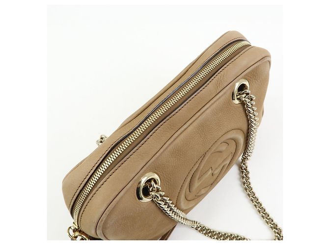 GUCCI SOHO Borsa a tracolla in pelle con catena Interlocking G Biege 308983 - vista 17