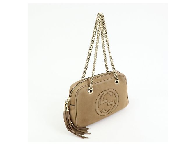 GUCCI SOHO Borsa a tracolla in pelle con catena Interlocking G Biege 308983 - vista 4
